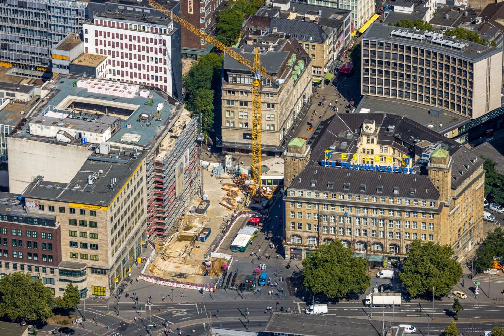 Essen from above - Partial demolition and reconstruction Koenigshof of the former department store building on Willy-Brandt-Platz on street Lindenallee in the district Stadtkern in Essen at Ruhrgebiet in the state North Rhine-Westphalia, Germany
