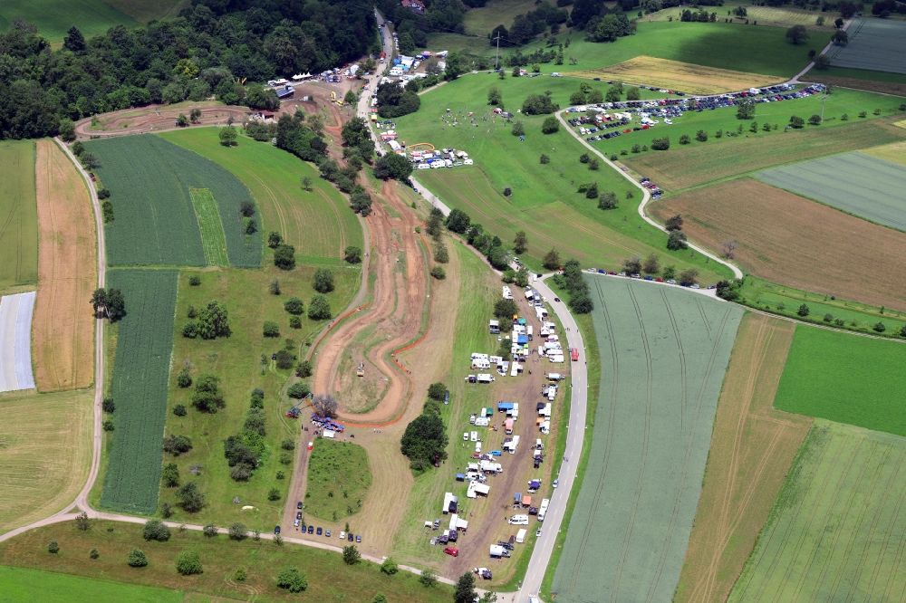 Aerial photograph Schopfheim - Participants and racing track of the sporting event ADAC Motocross at the area in Schopfheim in the state Baden-Wurttemberg, Germany