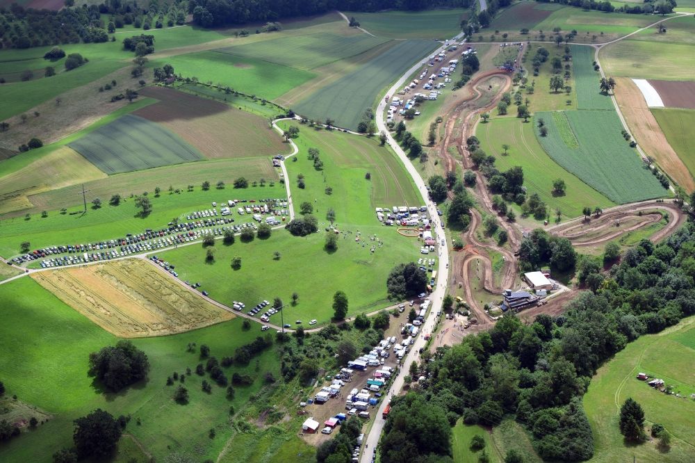 Aerial image Schopfheim - Participants and racing track of the sporting event ADAC Motocross at the area in Schopfheim in the state Baden-Wurttemberg, Germany