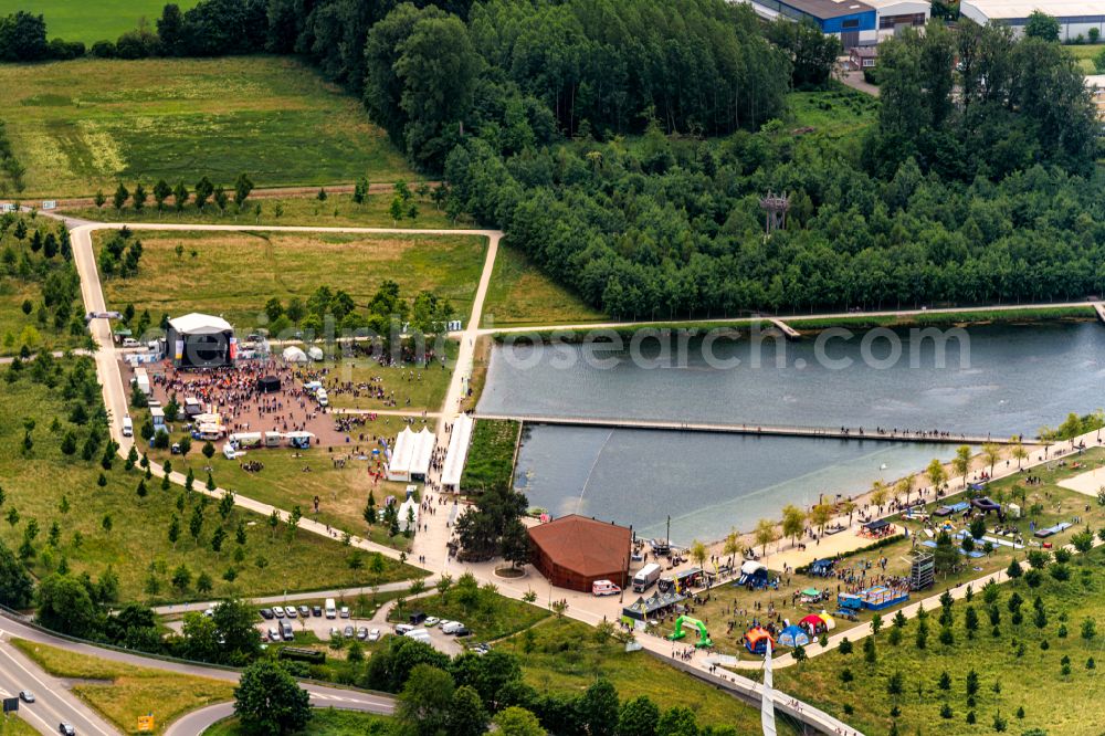 Aerial photograph Lahr/Schwarzwald - Participants of the sporting event Landes Turnfest Baden- Wuerttemberg in Lahr on 27.Mai 2022 at the event area in Lahr/Schwarzwald in the state Baden-Wuerttemberg, Germany