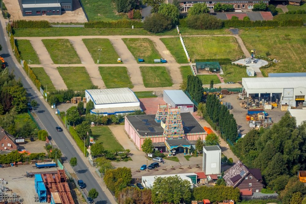 Aerial photograph Hamm - Hindu temple building of Hinduistische Gemeinde in Deutschland, K.d.oe.R. in Hamm in the state North Rhine-Westphalia, Germany