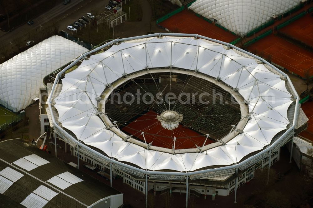 Aerial image Hamburg - The tennis arena at Rothenbaum in Hamburg. The ATP tournament in Hamburg (official German International Open) is a German men's tennis tournament which is held annually at Hamburg Rothenbaum