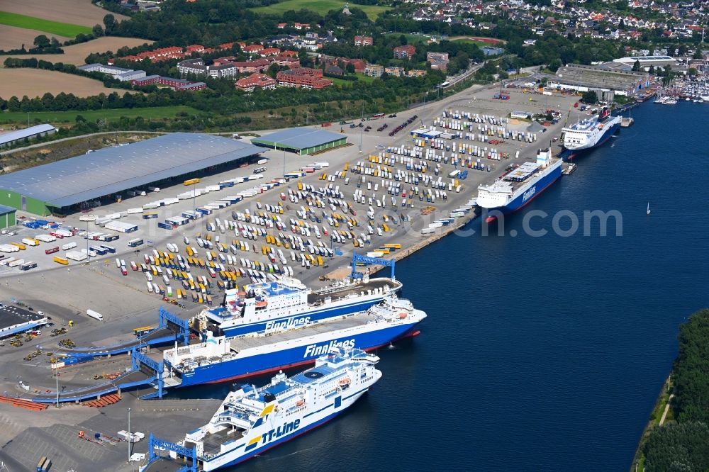 Travemünde from above - Building complex and distribution center on the site of Terminal Skandinavienkai in the district Ivendorf in Travemuende in the state Schleswig-Holstein, Germany