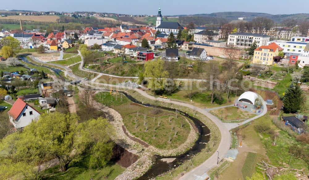 Frankenberg/Sa. from above - Steps of the terraced park on Muehlbach in Frankenberg/Sa. in the state Saxony, Germany