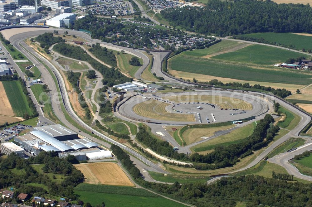 Weissach from the bird's eye view: Test track and practice area in the driving safety center of Porsche Entwicklungszentrum in Weissach in the state Baden-Wuerttemberg, Germany