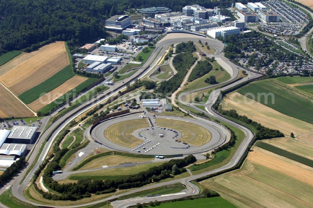 Aerial photograph Weissach - Test track and practice area in the driving safety center of Porsche Entwicklungszentrum in Weissach in the state Baden-Wuerttemberg, Germany