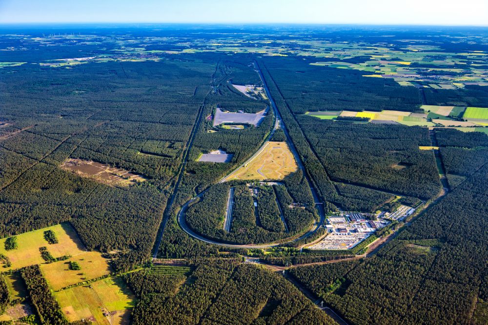 Aerial image Wittingen - Test track and practice area for training in the driving safety center and traffic training area Volkswagen AG test site Ehra-Lessien in a forest and woodland area in Wittingen in the state of Lower Saxony