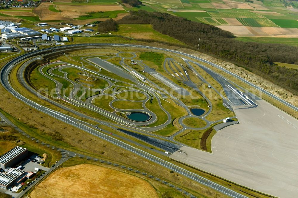 Boxberg from the bird's eye view: Test track and training ground for training in the driving safety center and traffic training ground of Bosch Mobility Solutions in the district of Windischbuch in Boxberg in the state of Baden-Wuerttemberg