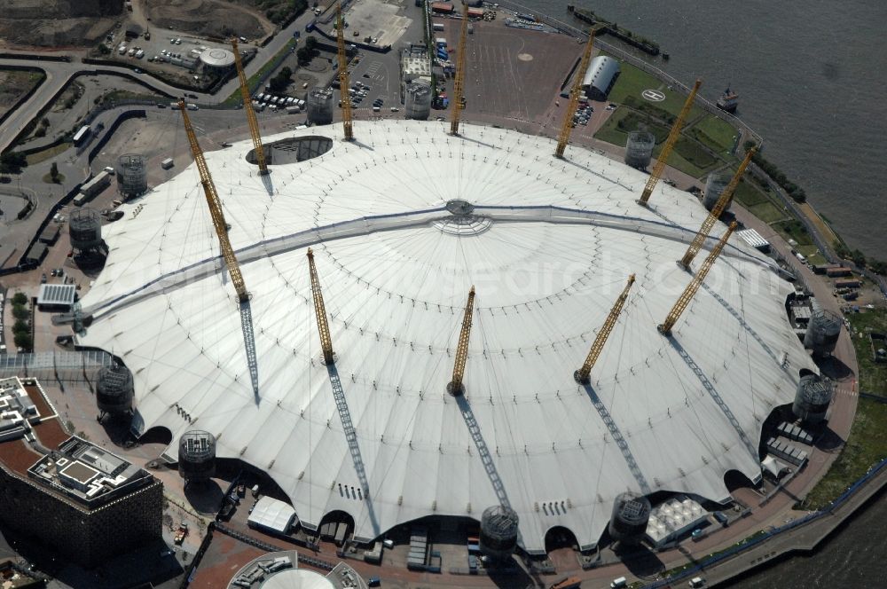 Aerial image London - The O2 Arena is a multi-purpose indoor arena and large entertainment complex on the Greenwich peninsula and one of the Olympic and Paralympic venues for the 2012 Games in England, Great Britain