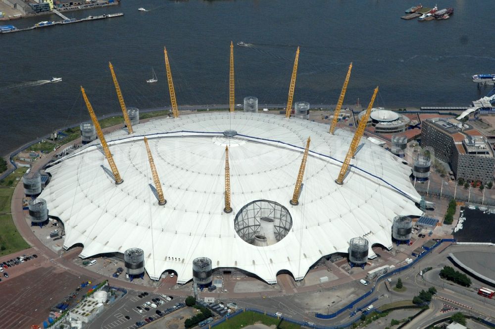 Aerial image London - The O2 Arena is a multi-purpose indoor arena and large entertainment complex on the Greenwich peninsula and one of the Olympic and Paralympic venues for the 2012 Games in England, Great Britain