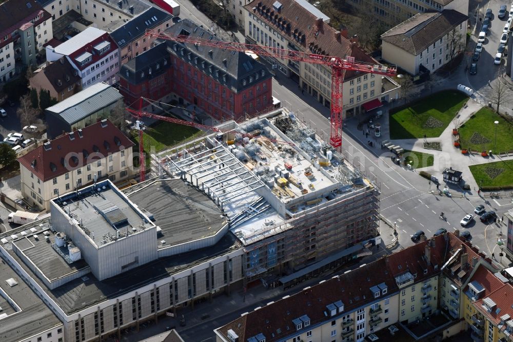 Würzburg from the bird's eye view: Construction site for an extension to the building of the concert and theater theater Mainfranken Theater Wuerzburg in the district Altstadt in Wuerzburg in the state Bavaria, Germany