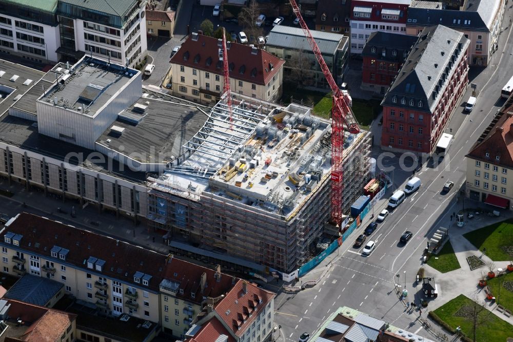 Würzburg from above - Construction site for an extension to the building of the concert and theater theater Mainfranken Theater Wuerzburg in the district Altstadt in Wuerzburg in the state Bavaria, Germany