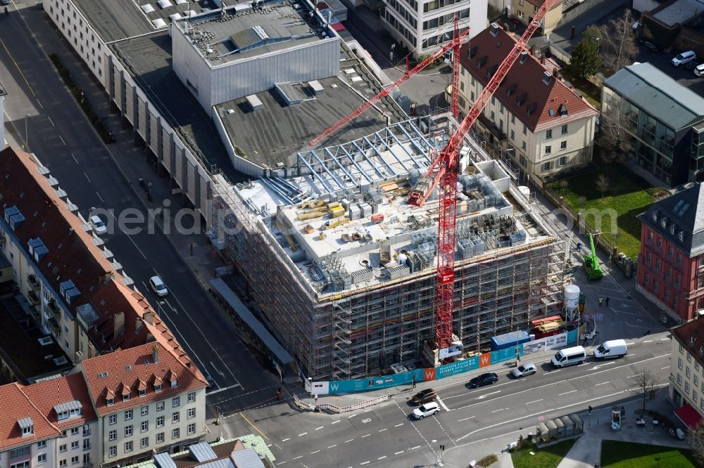 Aerial image Würzburg - Construction site for an extension to the building of the concert and theater theater Mainfranken Theater Wuerzburg in the district Altstadt in Wuerzburg in the state Bavaria, Germany