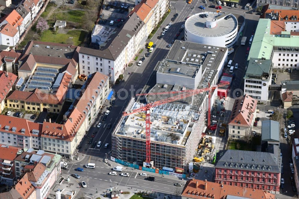 Würzburg from the bird's eye view: Construction site for an extension to the building of the concert and theater theater Mainfranken Theater Wuerzburg in the district Altstadt in Wuerzburg in the state Bavaria, Germany