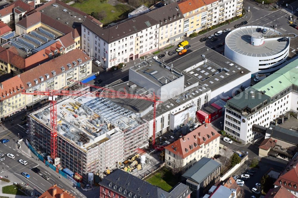 Würzburg from above - Construction site for an extension to the building of the concert and theater theater Mainfranken Theater Wuerzburg in the district Altstadt in Wuerzburg in the state Bavaria, Germany