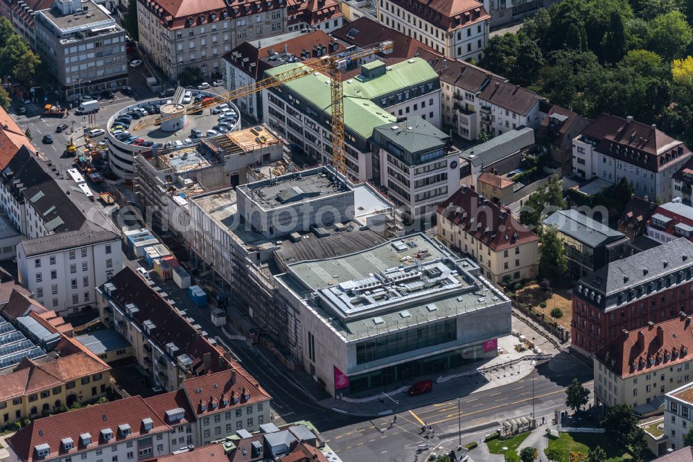 Aerial photograph Würzburg - Construction site for an extension to the building of the concert and theater theater Mainfranken Theater Wuerzburg on street Oeggstrasse in the district Altstadt in Wuerzburg in the state Bavaria, Germany
