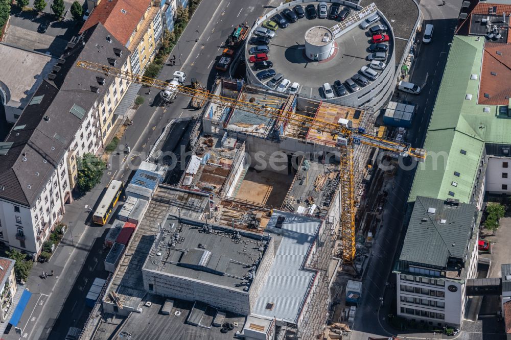 Würzburg from the bird's eye view: Construction site for an extension to the building of the concert and theater theater Mainfranken Theater Wuerzburg on street Oeggstrasse in the district Altstadt in Wuerzburg in the state Bavaria, Germany