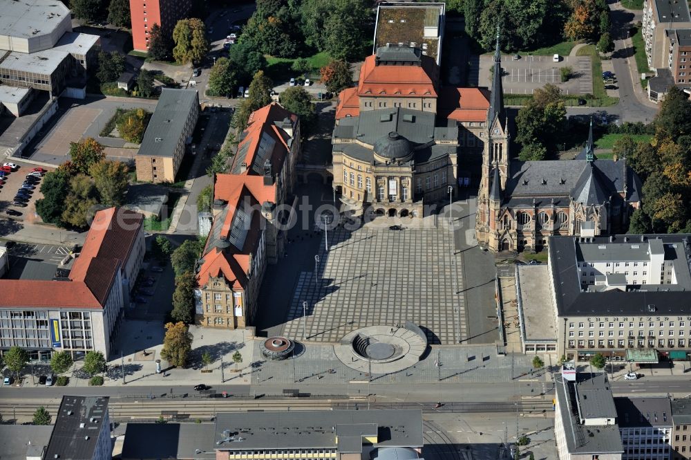 Chemnitz from above - Theaterplatz overlooking the opera house, church St. Petri and the museum in Chemnitz in Saxony