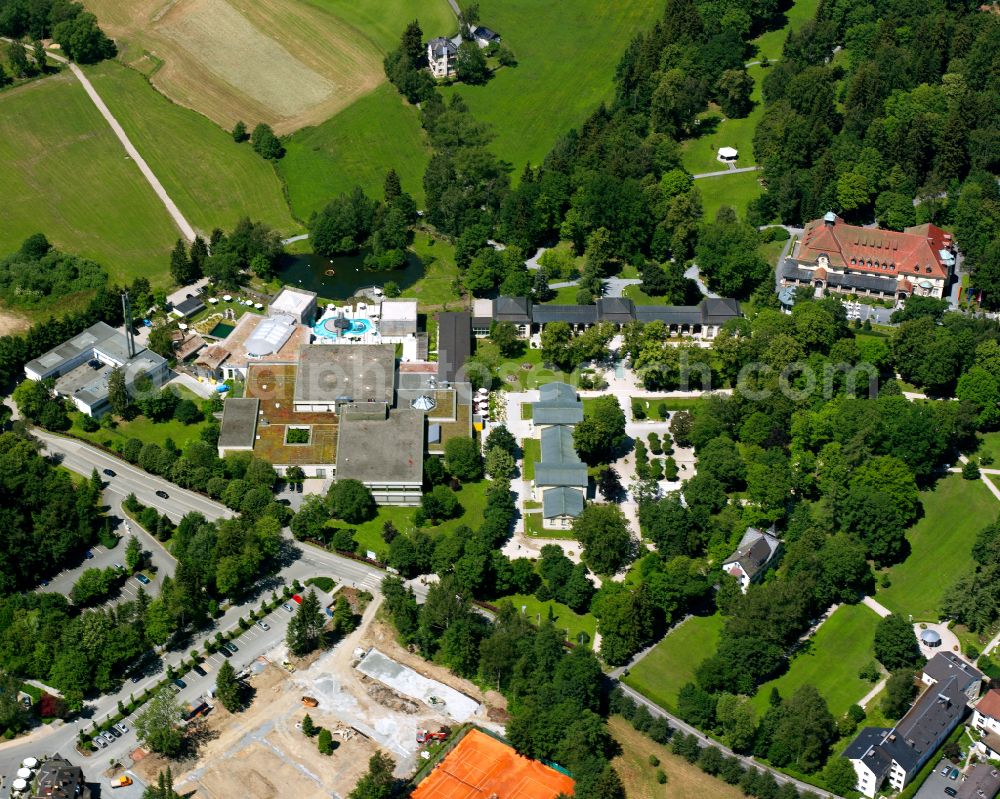 Bad Steben from above - Spa and swimming pools at the swimming pool of the leisure facility on street Badstrasse in Bad Steben Oberfranken in the state Bavaria, Germany