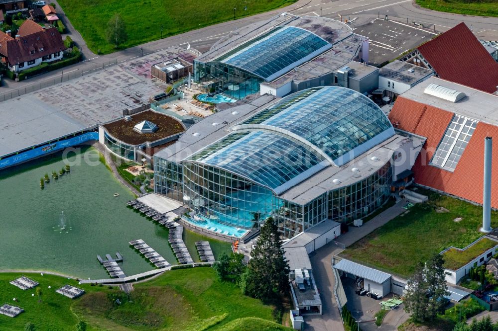 Titisee-Neustadt from the bird's eye view: Spa and swimming pools at the swimming pool of the leisure facility Badeparadies Schwarzwald in Titisee-Neustadt in the state Baden-Wurttemberg, Germany