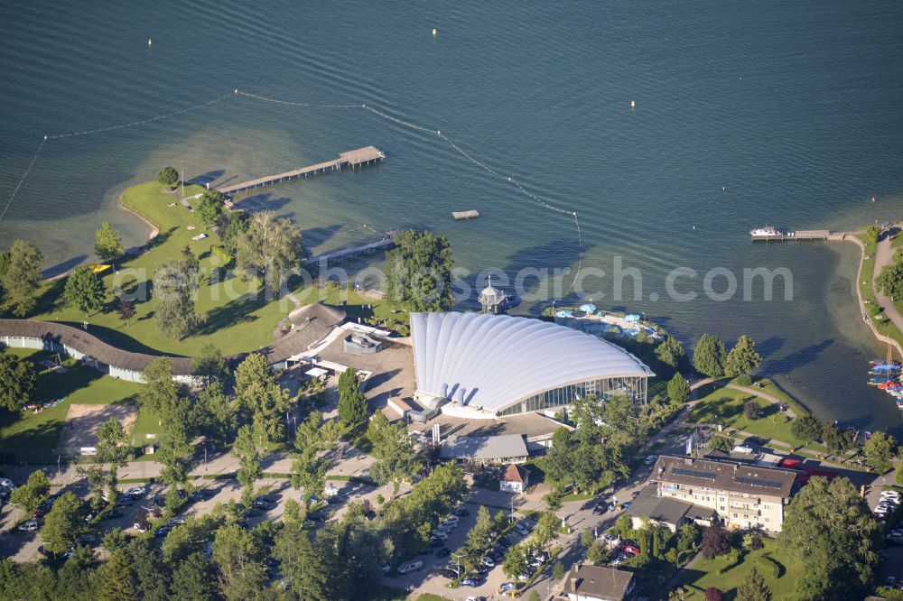 Aerial image Prien am Chiemsee - Spa and swimming pools at the swimming pool of the leisure facility of Chiemsee Marina Gmbh on street Seestrasse in Prien am Chiemsee in the state Bavaria, Germany