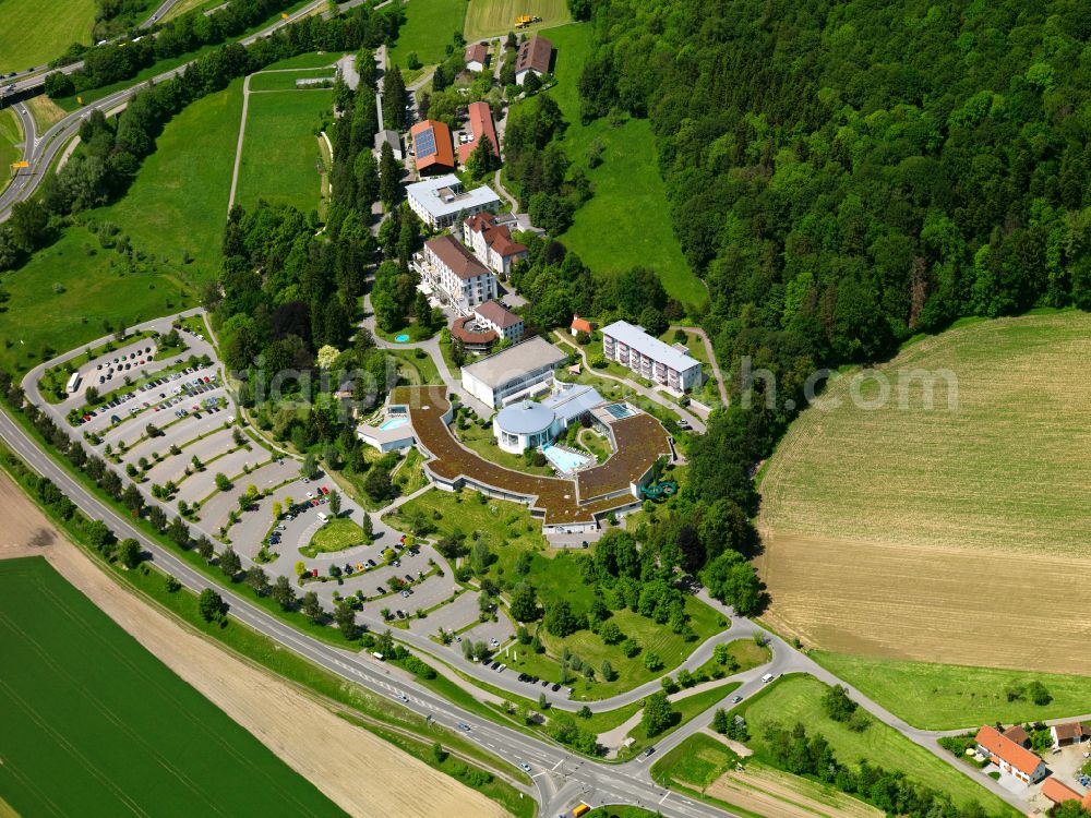 Biberach an der Riß from above - Spa and swimming pools at the swimming pool of the leisure facility Jordanbad in Biberach an der Riss in the state Baden-Wuerttemberg, Germany