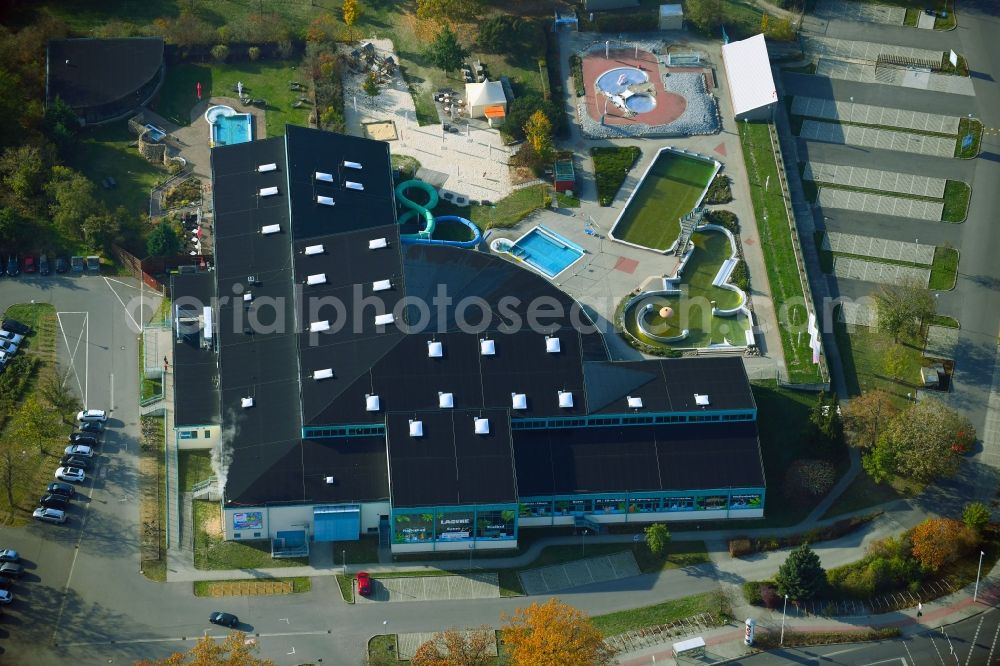 Aerial image Cottbus - Spa and swimming pools at the swimming pool of the leisure facility Lagune Cottbus on Nordring corner Sielower Landstrasse in Cottbus in the state Brandenburg, Germany