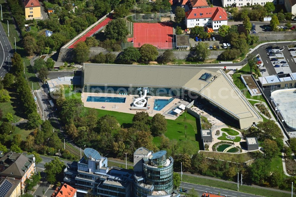 Würzburg from above - Spa and swimming pool at the swimming pool of Recreation Nautilandbad in the district Zellerau in Wuerzburg in the state Bavaria, Germany