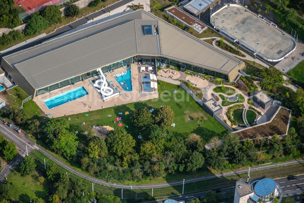 Würzburg from above - Spa and swimming pool at the swimming pool of Recreation Nautilandbad in the district Zellerau in Wuerzburg in the state Bavaria, Germany