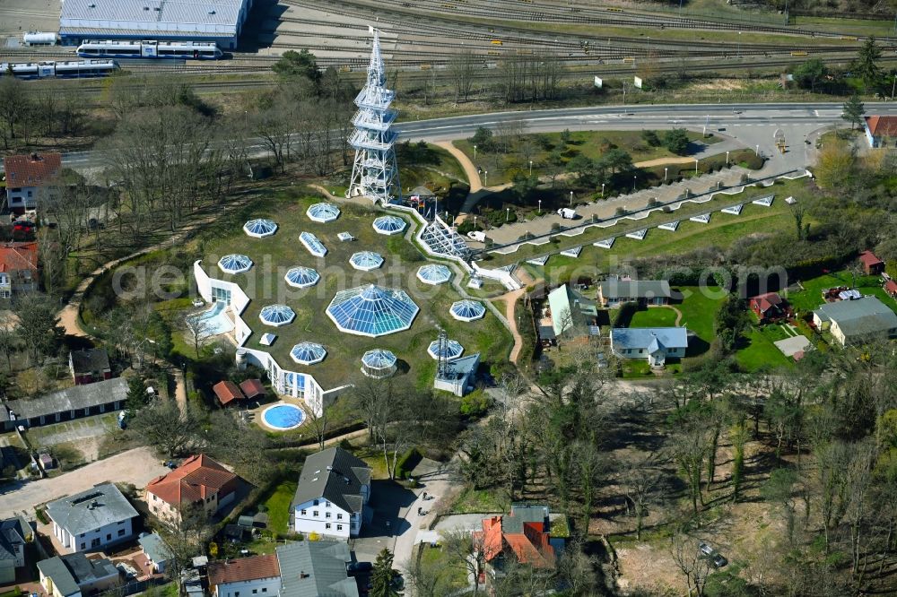 Seebad Ahlbeck from the bird's eye view: Spa and swimming pools at the swimming pool of the leisure facility OstseeTherme in Seebad Ahlbeck on the island of Usedom in the state Mecklenburg - Western Pomerania, Germany