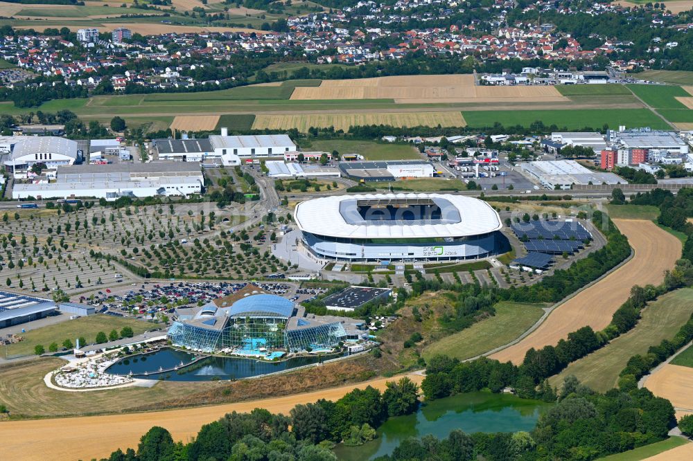 Aerial photograph Sinsheim - Thermal baths and swimming pools at the outdoor pool of the leisure facility Thermen & Badewelt on the Hummelberg in Sinsheim in the state of Baden-Wuerttemberg