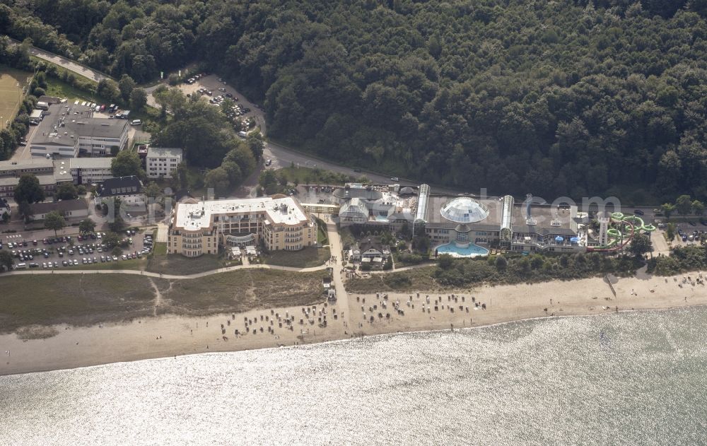 Timmendorfer Strand from above - Therme and swimming pool on the beach of the leisure equipment in the district of Scharbeutz in Timmendorfer beach in the federal state Schleswig-Holstein