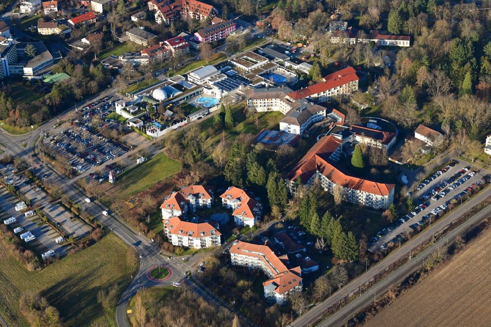 Aerial image Bad Krozingen - Spa and swimming pools of the thermal bath Vita Classica in the health resort Bad Krozingen in the state Baden-Wurttemberg, Germany