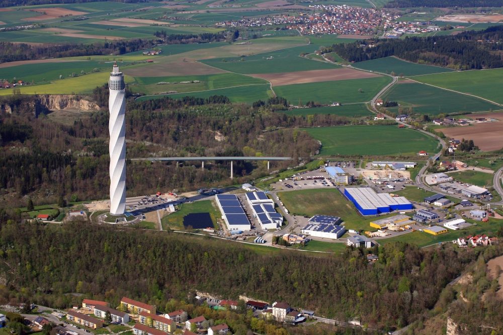 Rottweil from the bird's eye view: Site of the ThyssenKrupp testing tower for Speed elevators in Rottweil in Baden - Wuerttemberg