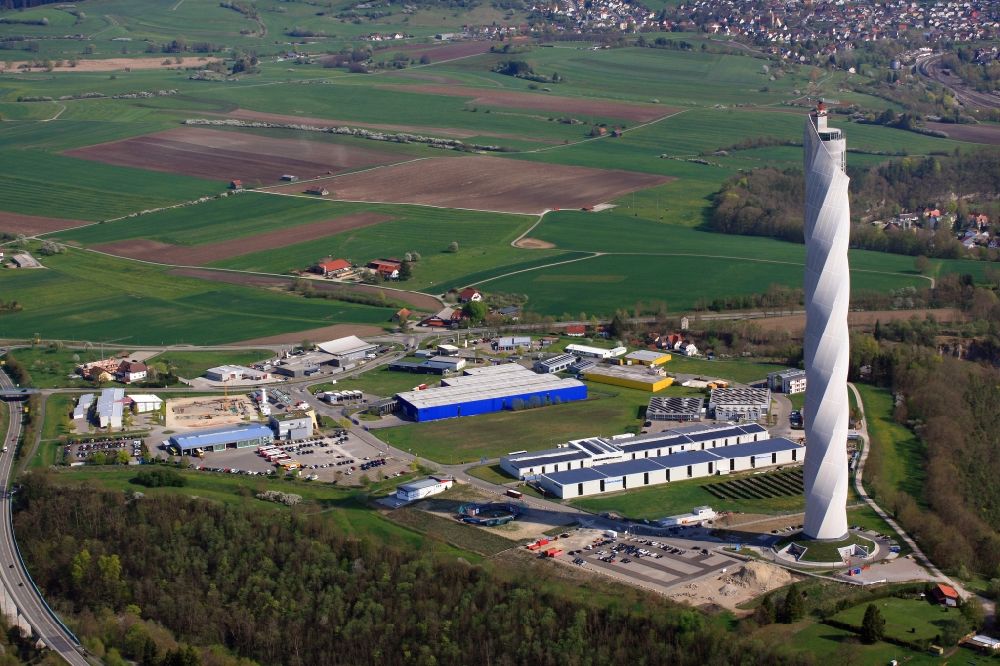 Aerial photograph Rottweil - Site of the ThyssenKrupp testing tower for Speed elevators in Rottweil in Baden - Wuerttemberg