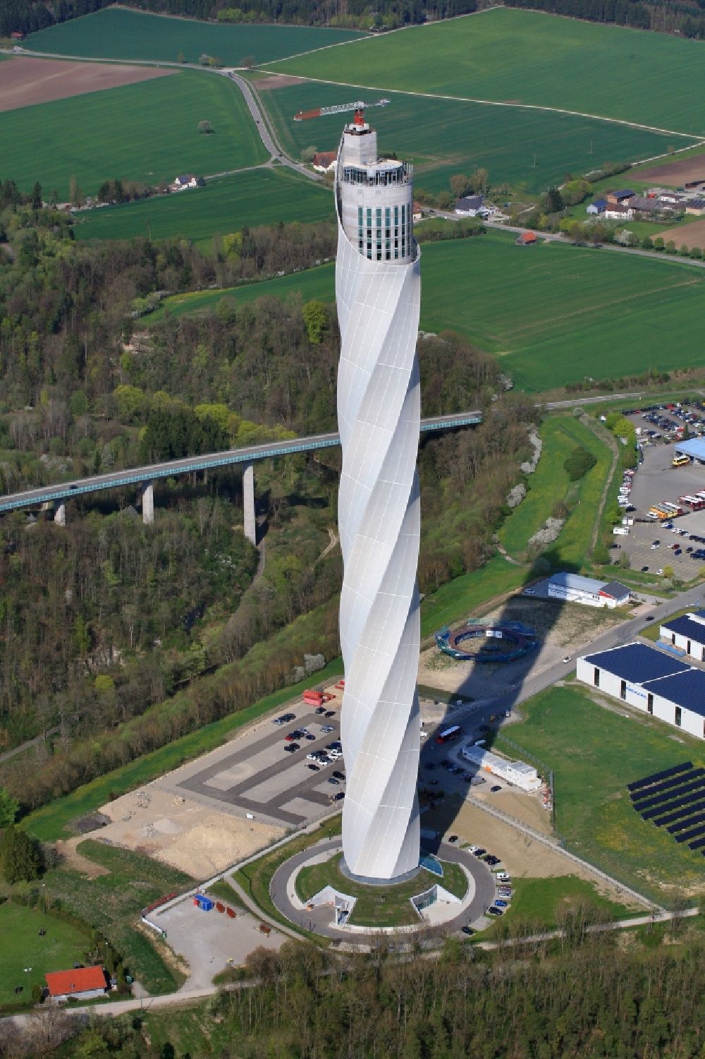Rottweil from above - Site of the ThyssenKrupp testing tower for Speed elevators in Rottweil in Baden - Wuerttemberg