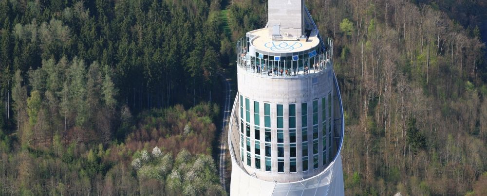 Aerial photograph Rottweil - Site of the ThyssenKrupp testing tower for Speed elevators in Rottweil in Baden - Wuerttemberg