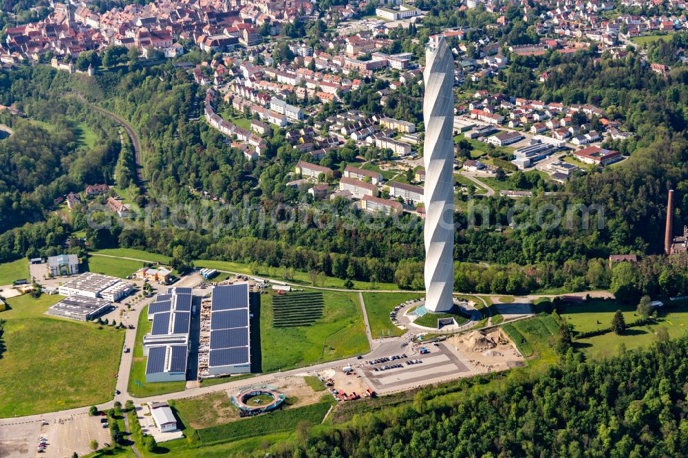 Aerial image Rottweil - Site of the ThyssenKrupp testing tower for Speed elevators in Rottweil in Baden - Wuerttemberg