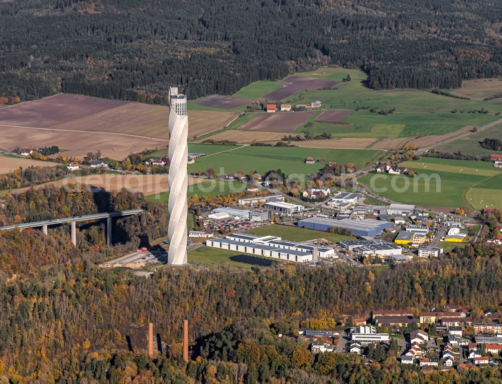 Rottweil from the bird's eye view: Site of the ThyssenKrupp testing tower for Speed elevators in Rottweil in Baden - Wuerttemberg