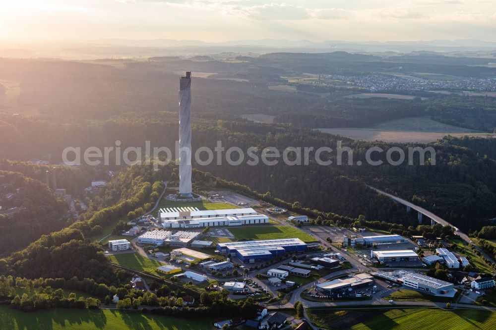 Rottweil from above - Site of the ThyssenKrupp testing tower for Speed elevators in Rottweil in Baden - Wuerttemberg