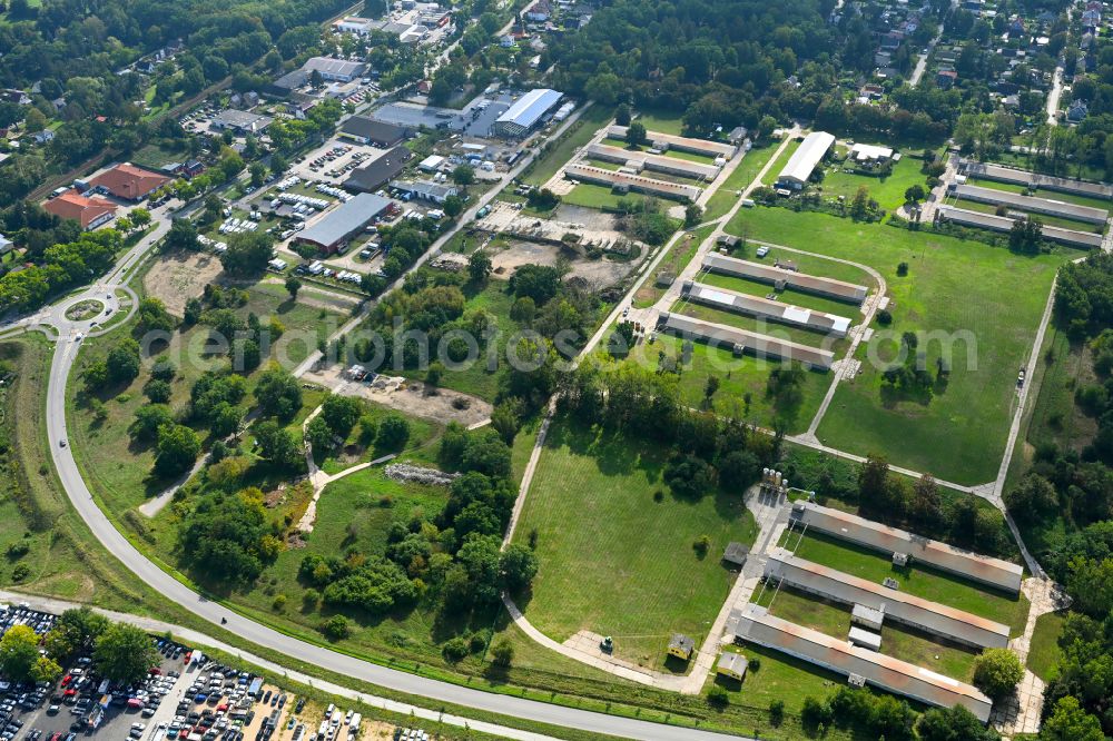 Aerial photograph Königs Wusterhausen - Stalled equipment for poultry farming and poultry production in the district Zeesen in Koenigs Wusterhausen in the state Brandenburg, Germany