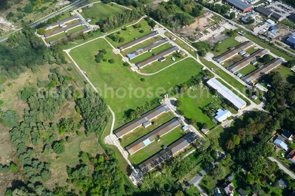 Aerial image Königs Wusterhausen - Stalled equipment for poultry farming and poultry production in the district Zeesen in Koenigs Wusterhausen in the state Brandenburg, Germany