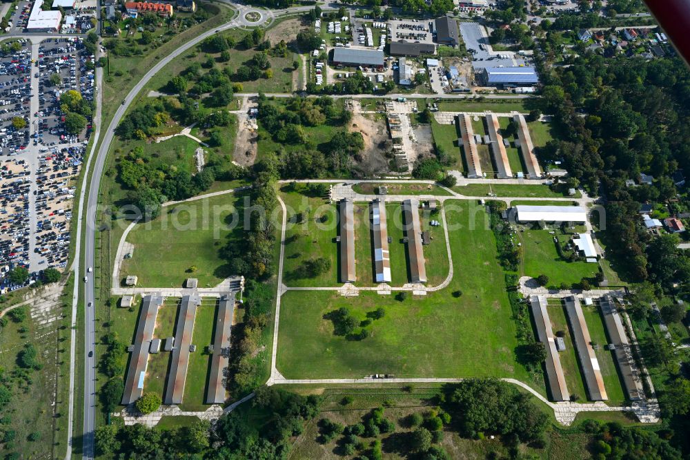 Königs Wusterhausen from the bird's eye view: Stalled equipment for poultry farming and poultry production in the district Zeesen in Koenigs Wusterhausen in the state Brandenburg, Germany