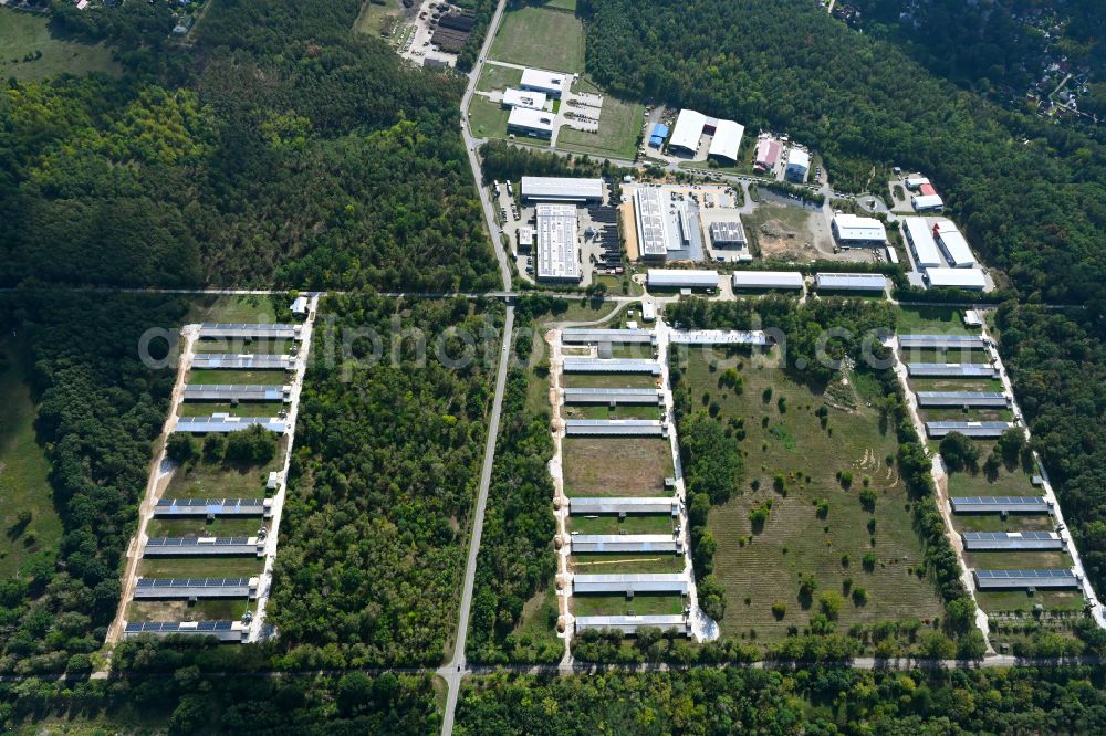 Königs Wusterhausen from above - Stalled equipment for poultry farming and poultry production in the district Zernsdorf in Koenigs Wusterhausen in the state Brandenburg, Germany