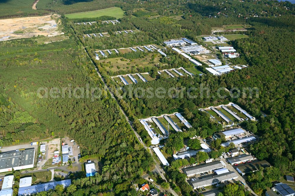 Königs Wusterhausen from above - Stalled equipment for poultry farming and poultry production in the district Zernsdorf in Koenigs Wusterhausen in the state Brandenburg, Germany