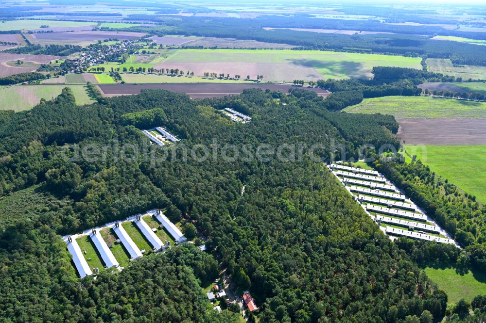 Biesenthal from the bird's eye view: Stalled equipment for poultry farming and poultry production on Ruednitzer Chaussee in the district Wullwinkel in Biesenthal in the state Brandenburg, Germany