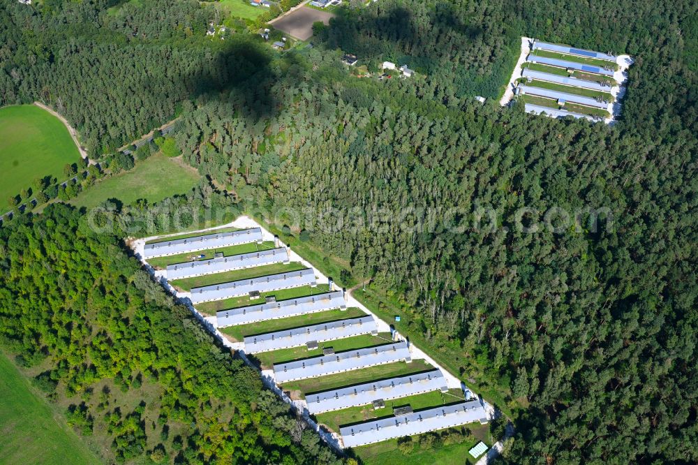Biesenthal from above - Stalled equipment for poultry farming and poultry production on Ruednitzer Chaussee in the district Wullwinkel in Biesenthal in the state Brandenburg, Germany
