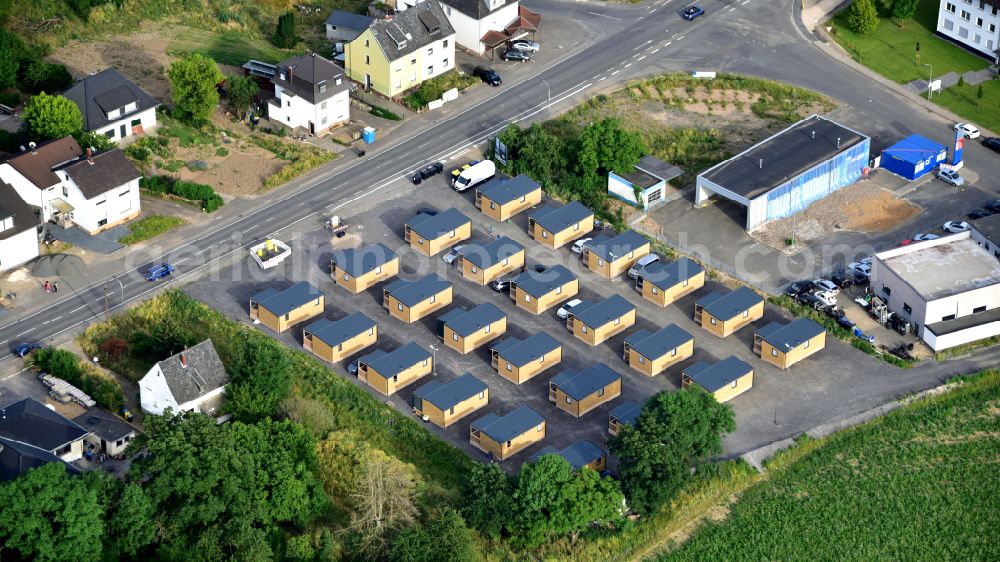 Aerial image Sinzig - Tiny House in Sinzig in the state Rhineland-Palatinate, Germany. These are temporary emergency shelters for homeless flood victims from the Ahr Valley