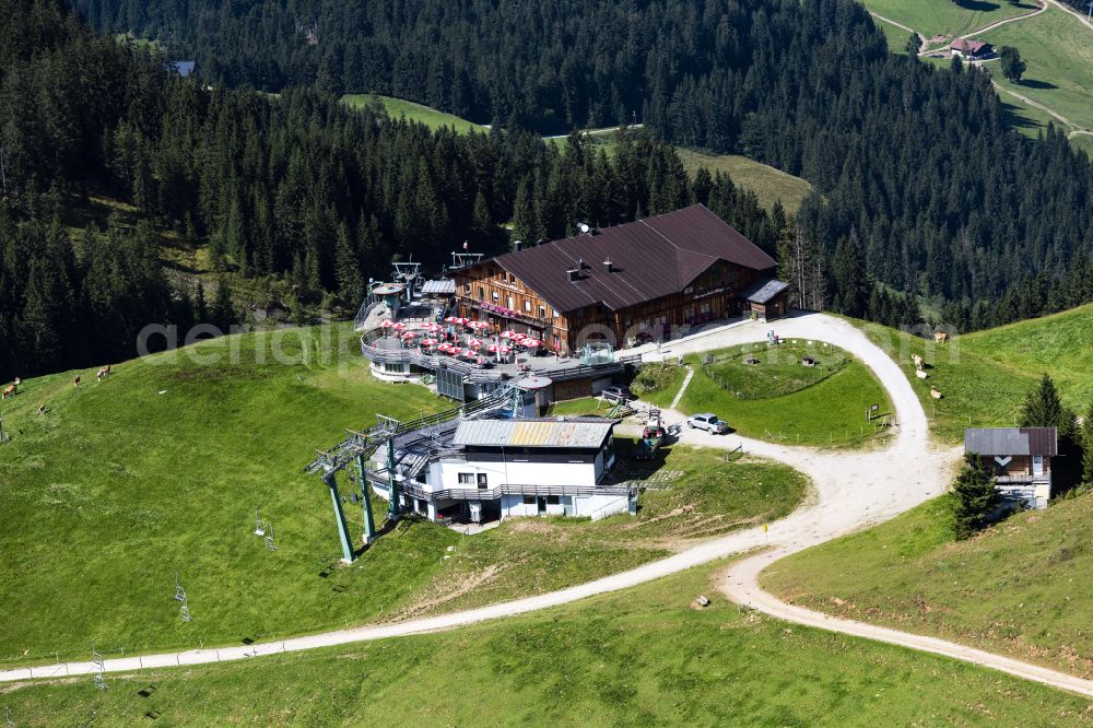 Aerial photograph Salvenberg - Tables and benches of open-air restaurant Alpengasthof Rigi in Salvenberg in Tirol, Austria