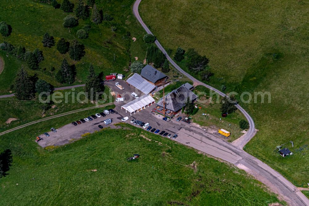 Aerial photograph Oberried - Tables and benches of open-air restaurants stollenbacher Huette in Oberried in the state Baden-Wurttemberg, Germany